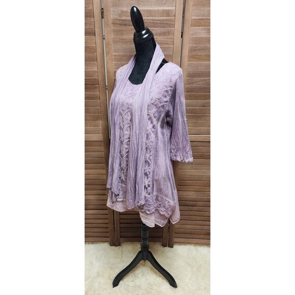 Exclusively for Signals Asymmetrical Tunic Lace Blouse Top With Scarf Size Large - Picture 5 of 8
